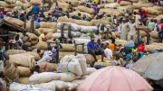 A crowd gathers at a market